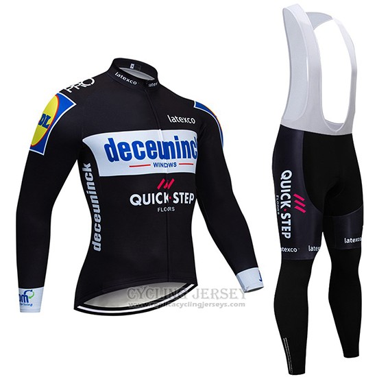 2019 Cycling Jersey Deceuninck Quick Step Black White Long Sleeve and Bib Tight